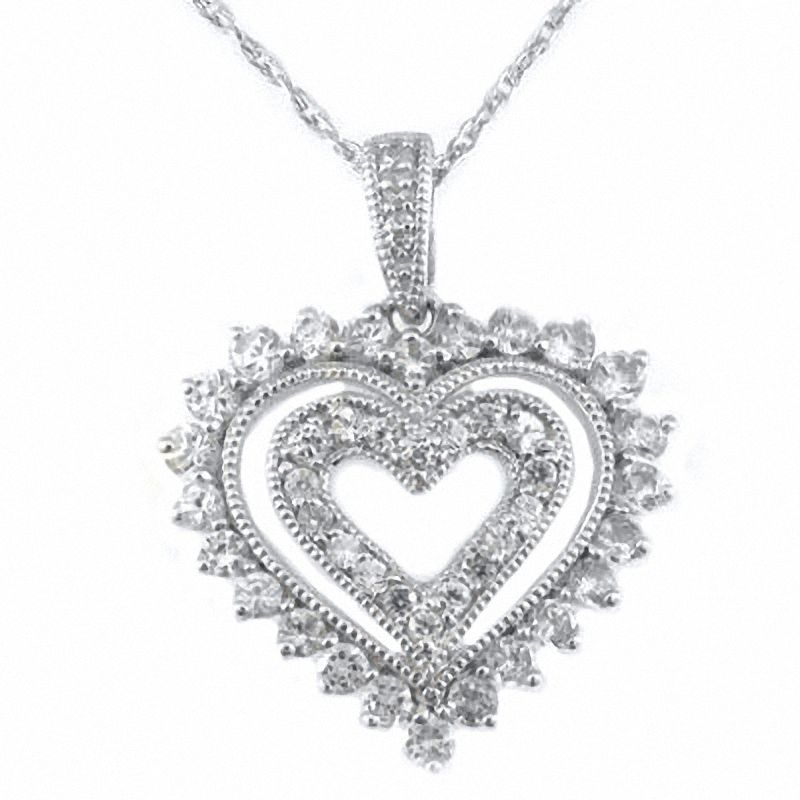 Main Image 1 of Lab-Created White Sapphire and Diamond Accent Heart-Shaped Pendant in Sterling Silver