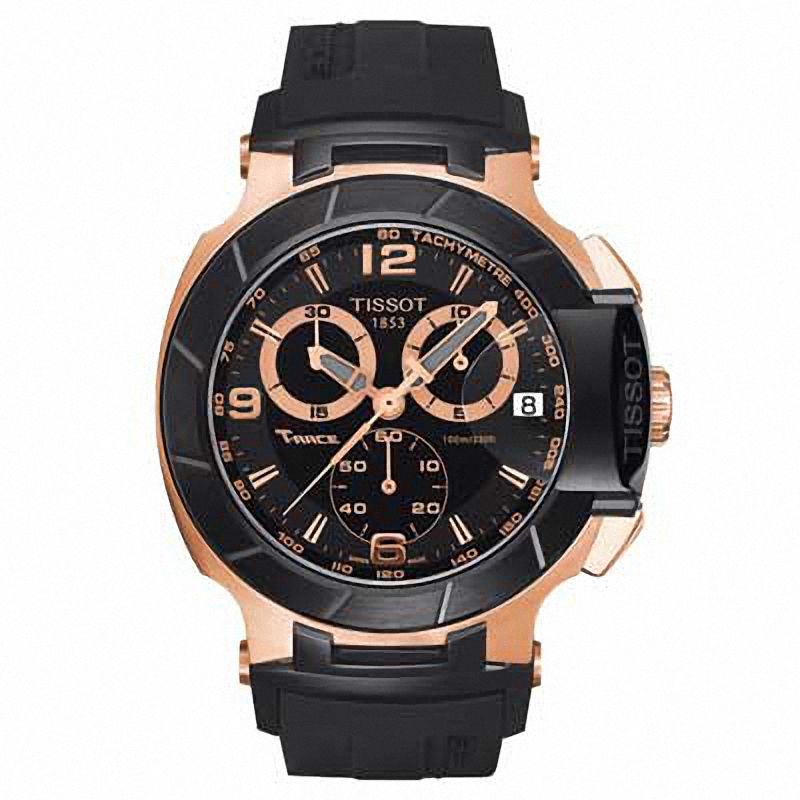 Main Image 1 of Men's Tissot T-Race Chronograph Two-Tone PVD Strap Watch with Black Dial (Model: T048.417.27.057.06)