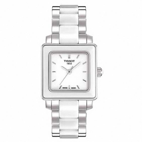 Ladies Tissot Cera White Ceramic Watch with Square White Dial (Model: T064.310.22.011.00)
