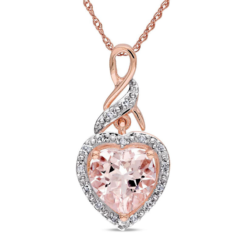 14K Rose Gold Morganite, Diamond and White Sapphire Station Necklace  (12.0x10.0mm)