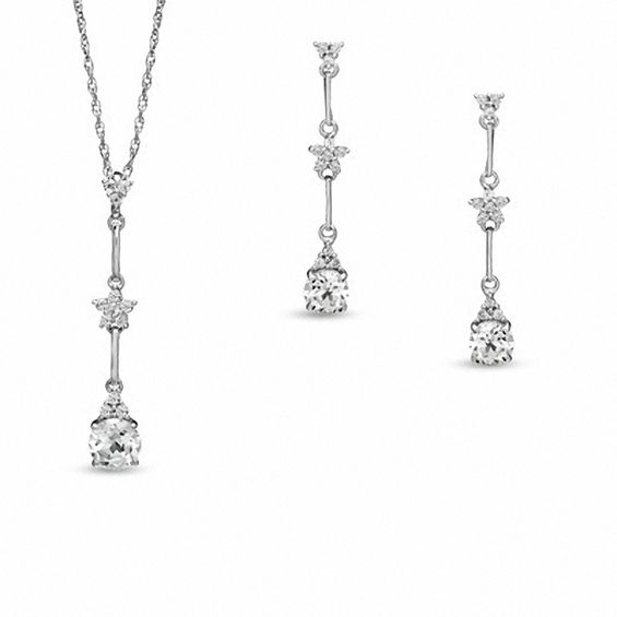 Cushion-Cut Lab-Created White Sapphire Pendant and Earrings Set in Sterling Silver