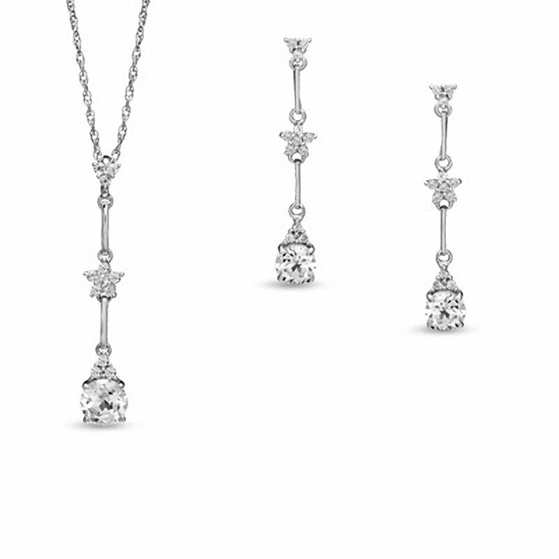 Main Image 1 of Cushion-Cut Lab-Created White Sapphire Pendant and Earrings Set in Sterling Silver