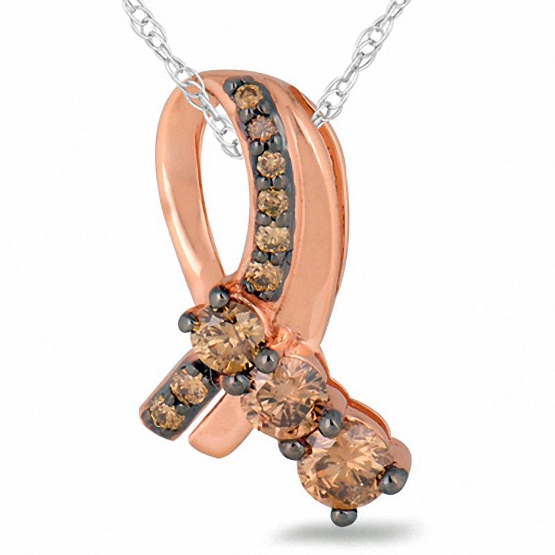 Main Image 1 of 1/2 CT. T.W. Champagne Diamond Ribbon Pendant in 10K Rose Gold