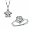 Thumbnail Image 1 of Lab-Created White Sapphire Pendant and Ring Flower Set in Sterling Silver - Size 7