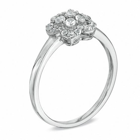 Lab-Created White Sapphire Pendant and Ring Flower Set in Sterling Silver - Size 7