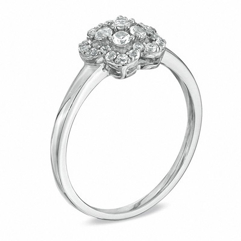 Main Image 2 of Lab-Created White Sapphire Pendant and Ring Flower Set in Sterling Silver - Size 7
