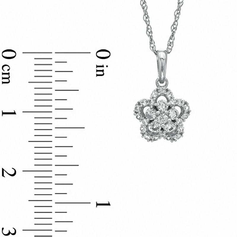 Lab-Created White Sapphire Pendant and Ring Flower Set in Sterling Silver - Size 7