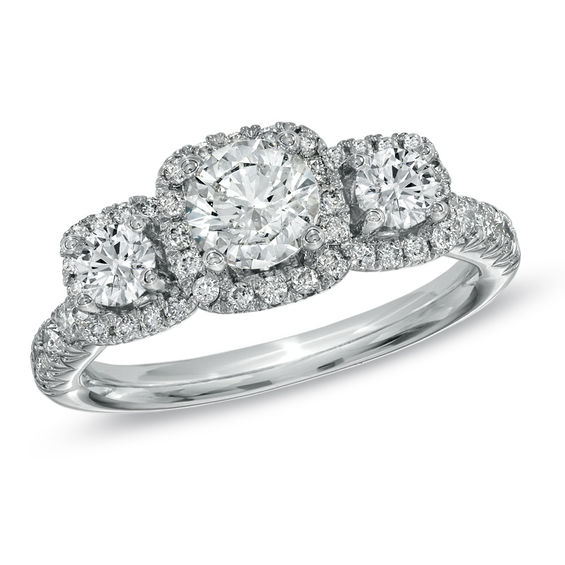 For Eternity 1-1/2 CT. T.w. Diamond Three Stone Frame Ring in 14K White Gold