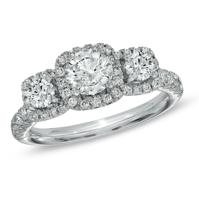 Main Image 1 of For Eternity 1-1/2 CT. T.W. Diamond Three Stone Frame Ring in 14K White Gold