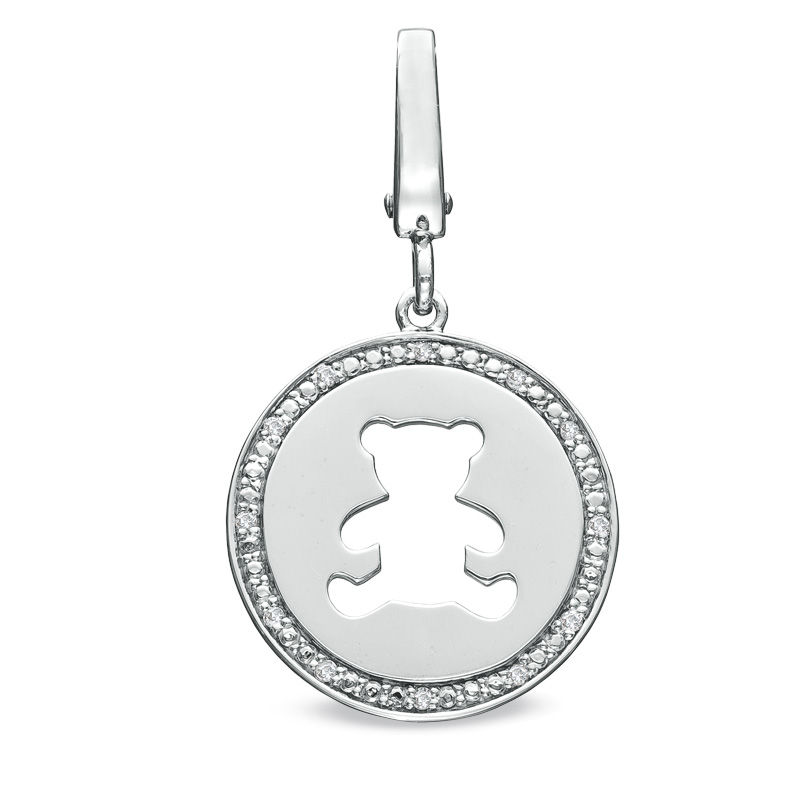 Main Image 1 of Tiny Toes™ Diamond Accent Teddy Bear Disc Charm in Sterling Silver