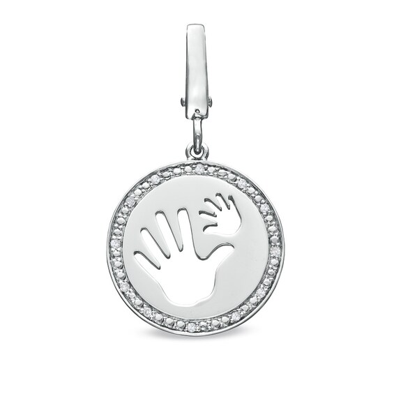 Tiny Toes™ Diamond Accent "Two Hands" Disc Bracelet Charm in Sterling Silver