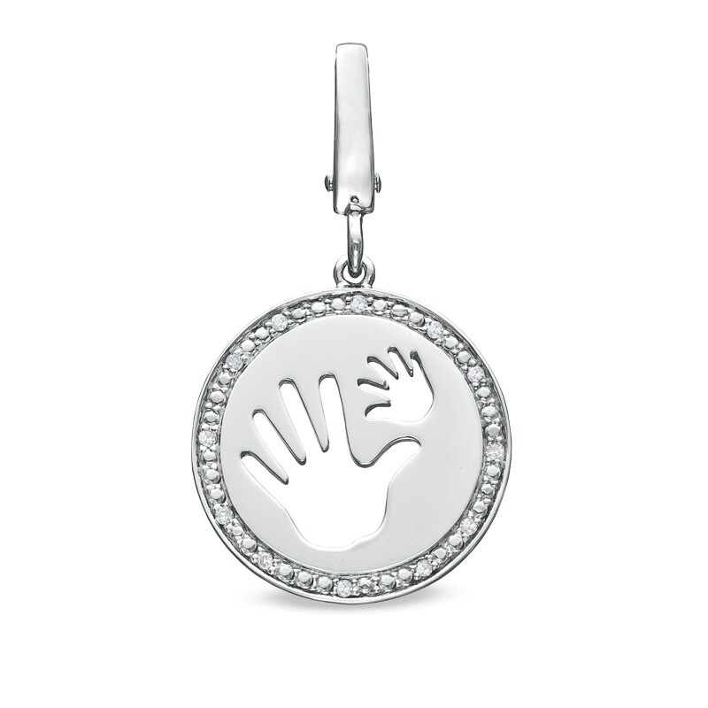 Main Image 1 of Tiny Toes™ Diamond Accent "Two Hands" Disc Bracelet Charm in Sterling Silver