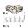 Thumbnail Image 1 of Lab-Created White Sapphire Three Stone Swirl Ring in Sterling Silver and 14K Gold Plate