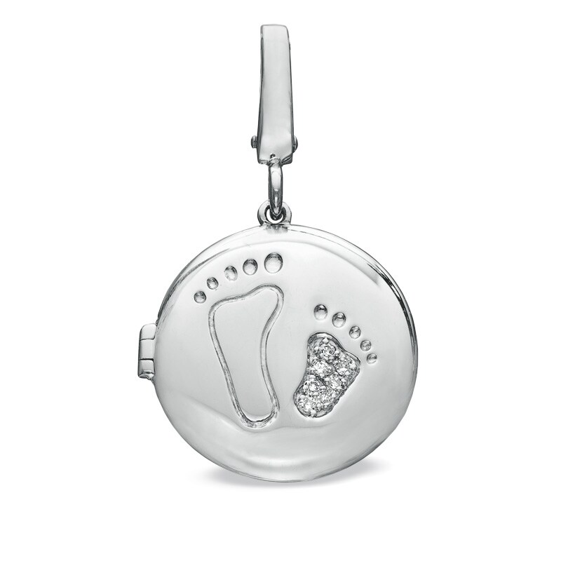 Main Image 1 of Tiny Toes™ Diamond Accent "Two Feet" Locket Bracelet Charm in Sterling Silver