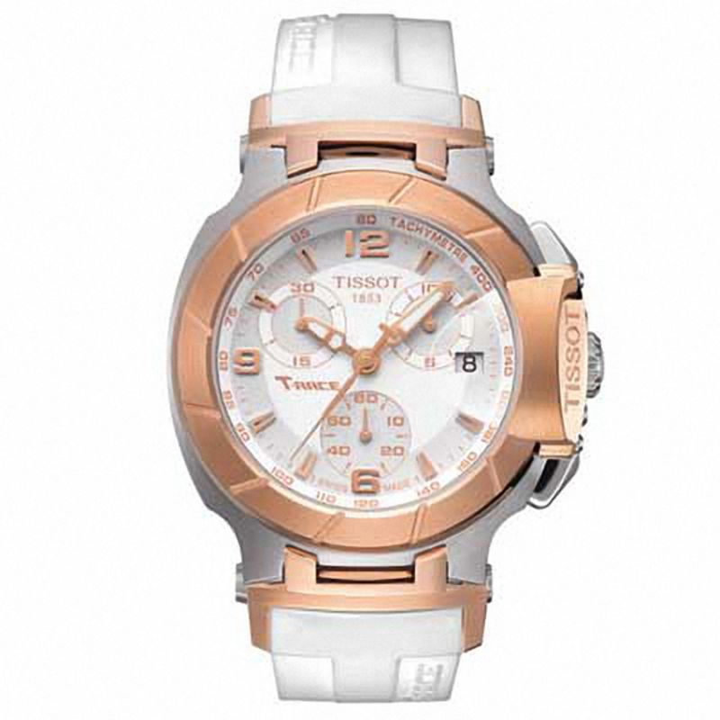 Ladies' Tissot T-Race Chronograph Rose-Tone PVD Strap Watch with White Dial (Model: T048.217.27.017.00)