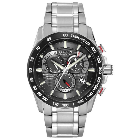 Men's Citizen Eco-DriveÂ® Perpetual A-T Chronograph Watch with Black Dial (Model: At4008-51E)