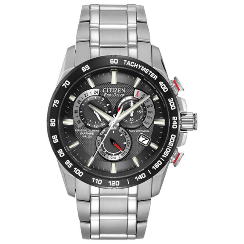 Main Image 1 of Men's Citizen Eco-Drive® Perpetual A-T Chronograph Watch with Black Dial (Model: AT4008-51E)