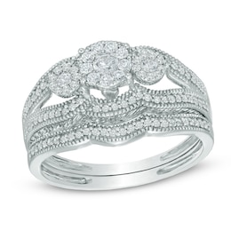 1/2 CT. T.W. Multi-Diamond Three Stone Bridal Set in 10K White Gold
