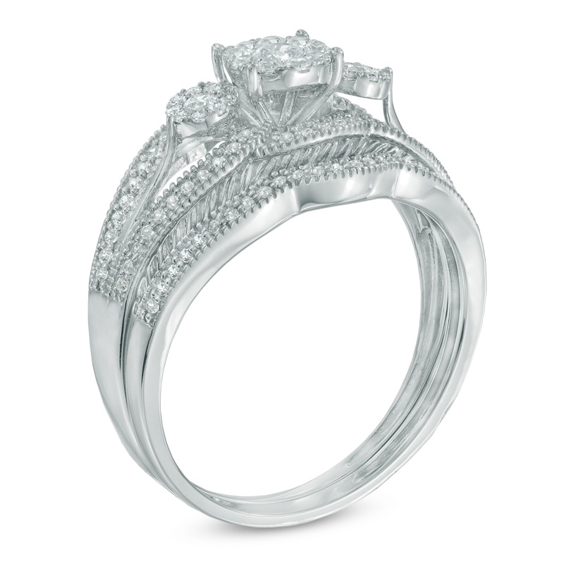 Main Image 2 of 1/2 CT. T.W. Multi-Diamond Three Stone Bridal Set in 10K White Gold