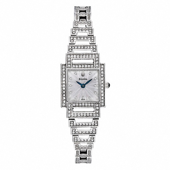 Ladies' Bulova Crystal Accent Watch with Square Silver-Tone Dial (Model: 96L140)