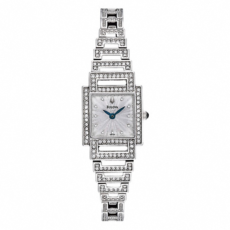 Main Image 1 of Ladies' Bulova Crystal Accent Watch with Square Silver-Tone Dial (Model: 96L140)