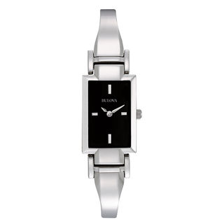Bulova 96L138 Womens Black Dial Rectangle Stainless Bangle Watch New Battery Bulova Dress Women main image 2