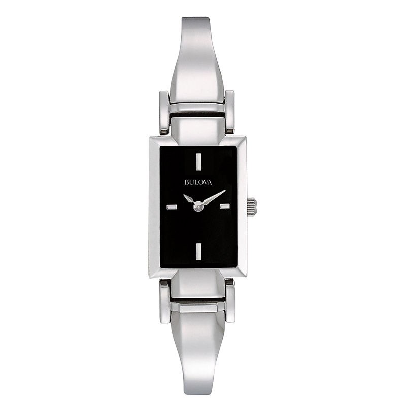 Ladies' Bulova Bangle Watch with Black Rectangular Dial (Model: 96L138)