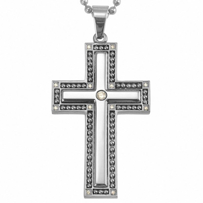 Men S Diamond Accent Cross Frame Pendant In Stainless Steel 24 Zales