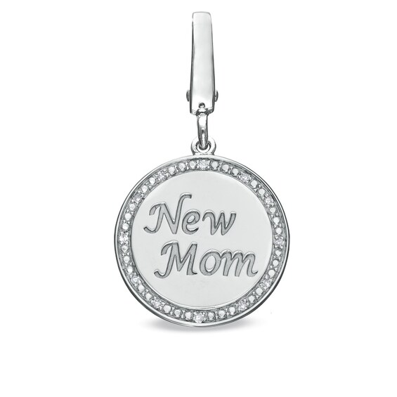 Tiny Toesâ¢ Diamond Accent "New Mom" Disc Bracelet Charm in Sterling Silver