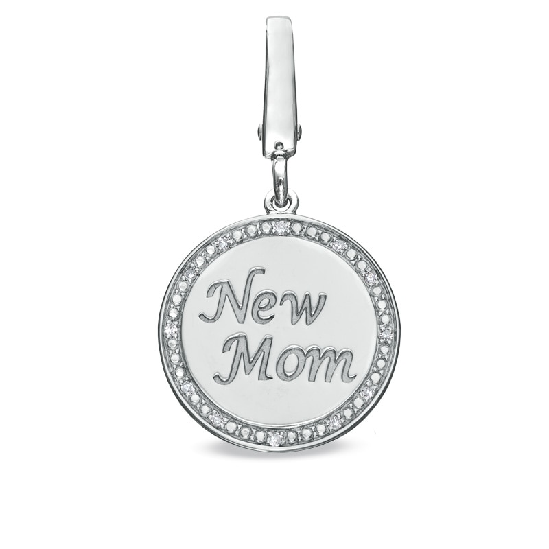 Tiny Toes™ Diamond Accent "New Mom" Disc Bracelet Charm in Sterling Silver