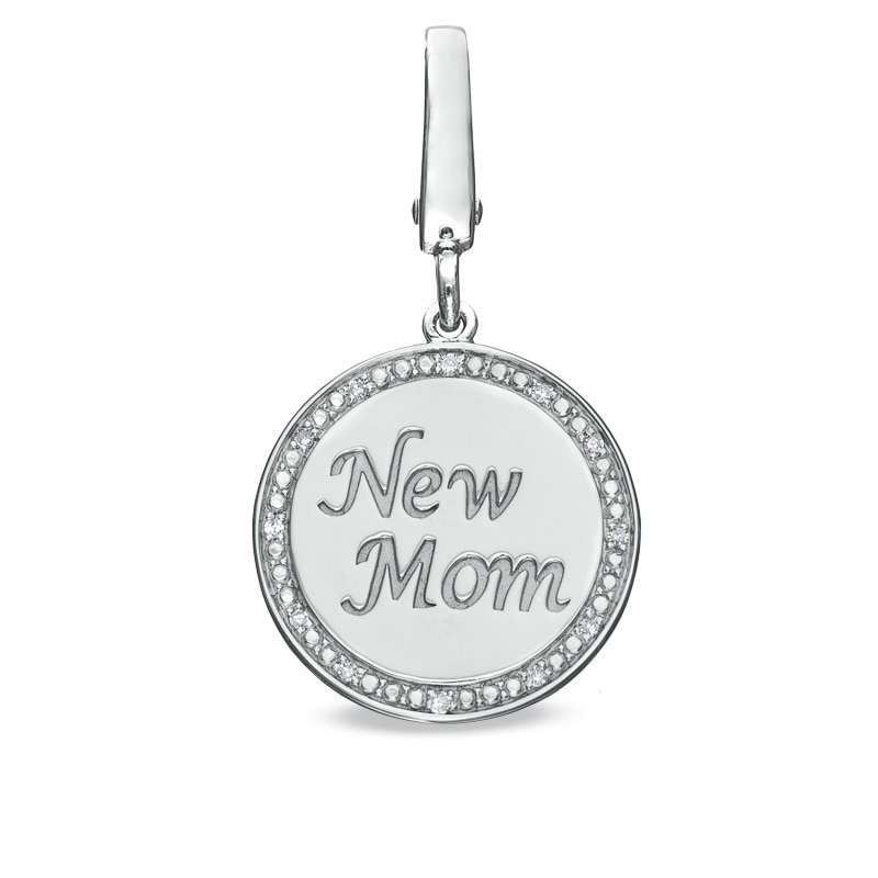 Main Image 1 of Tiny Toes™ Diamond Accent "New Mom" Disc Bracelet Charm in Sterling Silver