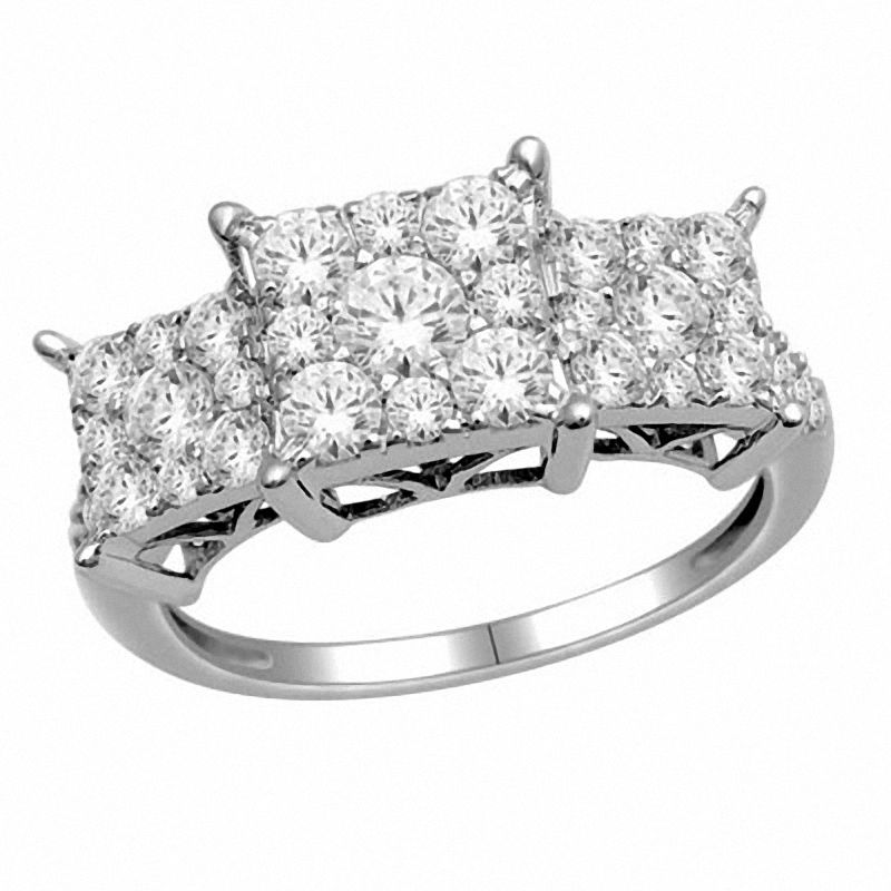 1 CT. T.W. Diamond Three Stone Princess Composite Ring in 14K White Gold