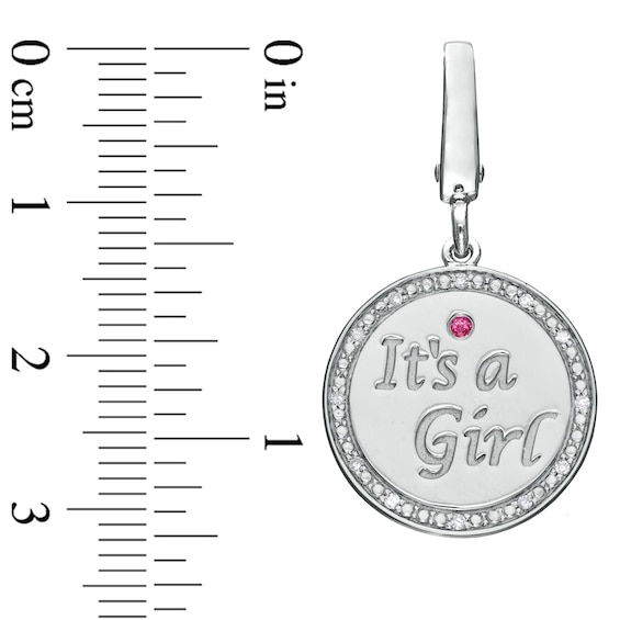 Tiny Toesâ¢ Diamond Accent and Pink Sapphire "It's a Girl" Disc Bracelet Charm in Sterling Silver