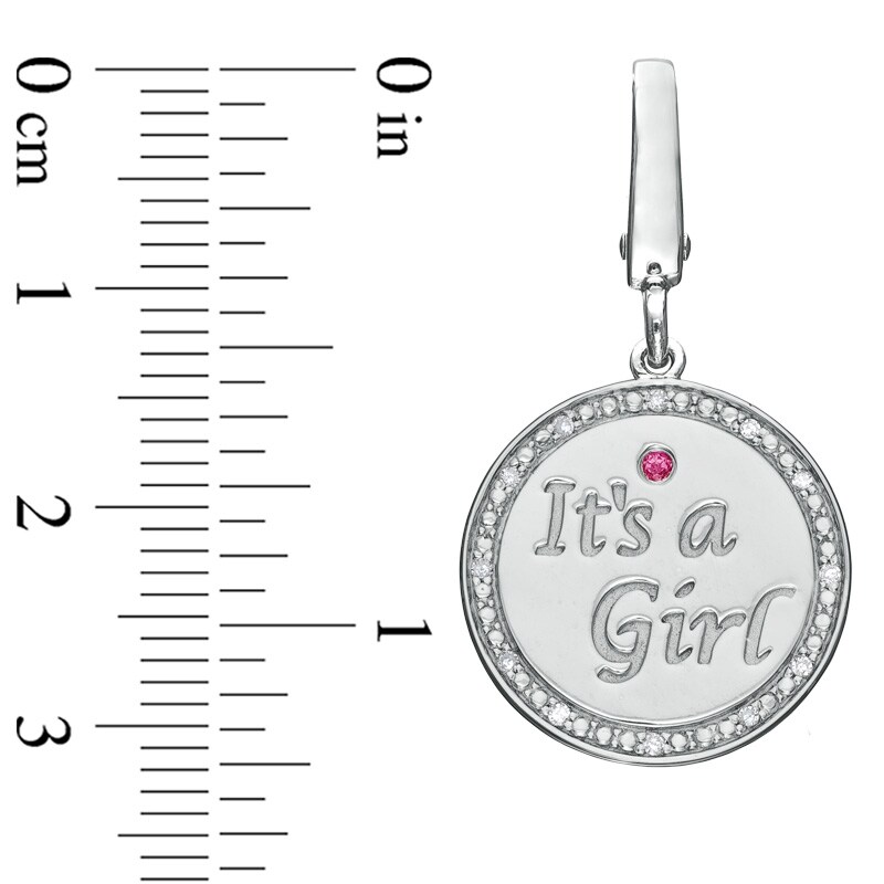 Main Image 2 of Tiny Toes™ Diamond Accent and Pink Sapphire "It's a Girl" Disc Bracelet Charm in Sterling Silver