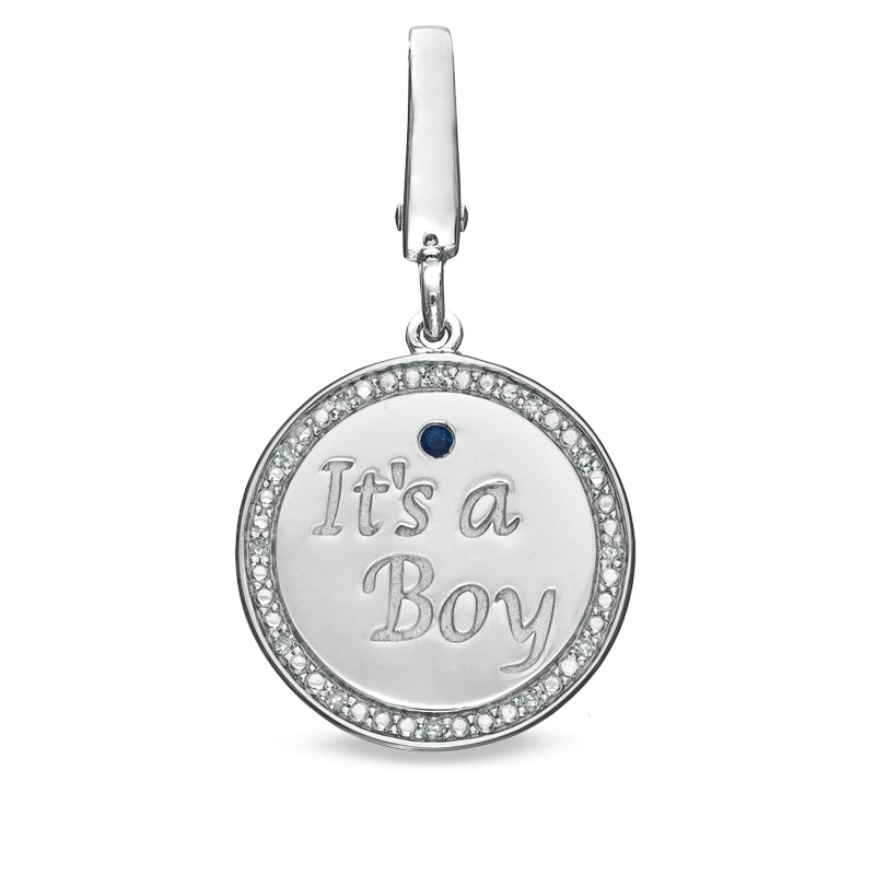 Tiny Toes™ Diamond Accent and Blue Sapphire "It's a Boy" Disc Bracelet Charm in Sterling Silver