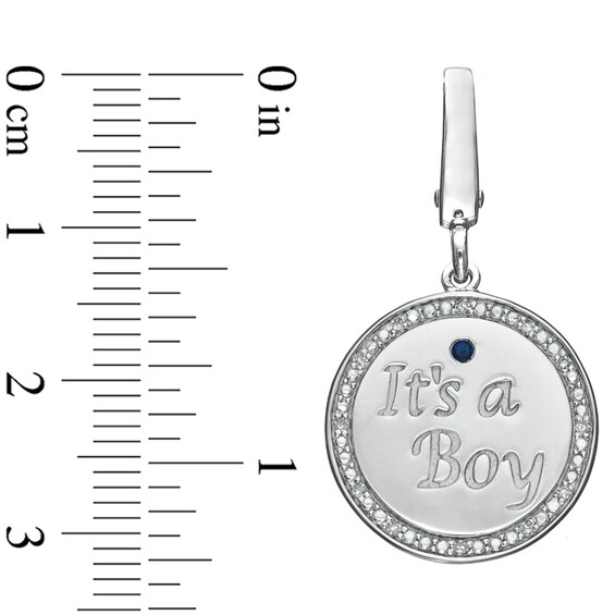 Tiny Toes™ Diamond Accent and Blue Sapphire "It's a Boy" Disc Bracelet Charm in Sterling Silver