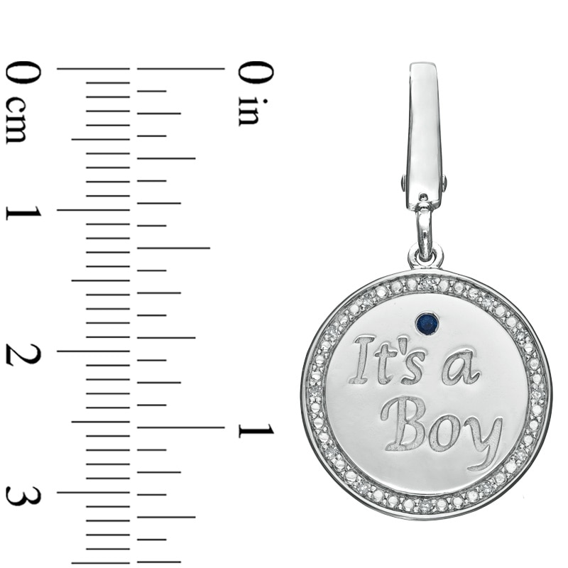 Tiny Toes™ Diamond Accent and Blue Sapphire "It's a Boy" Disc Bracelet Charm in Sterling Silver