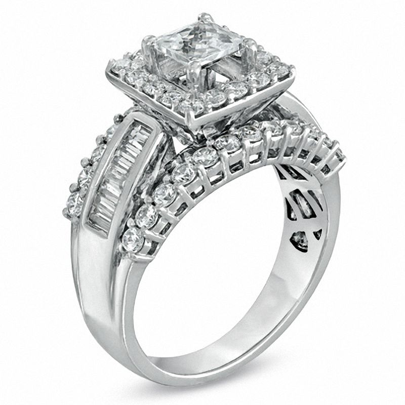 Main Image 2 of 2-5/8 CT. T.W. Princess-Cut Diamond Frame Engagement Ring in 14K White Gold