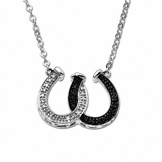 1/8 CT. T.w. Enhanced Black and White Diamond Double Horseshoe Pendant in Sterling Silver - 16"
