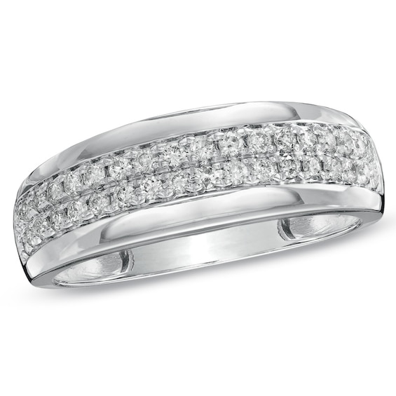 1/2 CT. T.w. Diamond Double Row Wedding Band in 10K White Gold