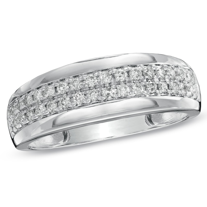 Men's 1/2 CT. T.W. Diamond Double Row Wedding Band in 10K White Gold