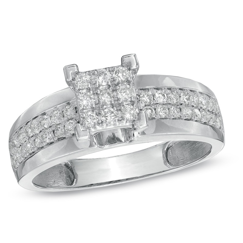 1/2 CT. T.W. Composite Princess-Cut Diamond Engagement Ring in 10K White Gold