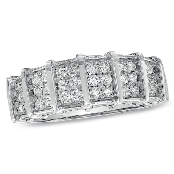 1/2 CT. T.w. Diamond Triple Row Vertical Station Wedding Band in 10K White Gold