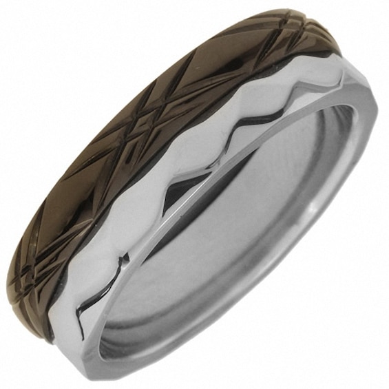 Men's 7.0mm Faceted Wedding Band in Two-Tone Stainless Steel