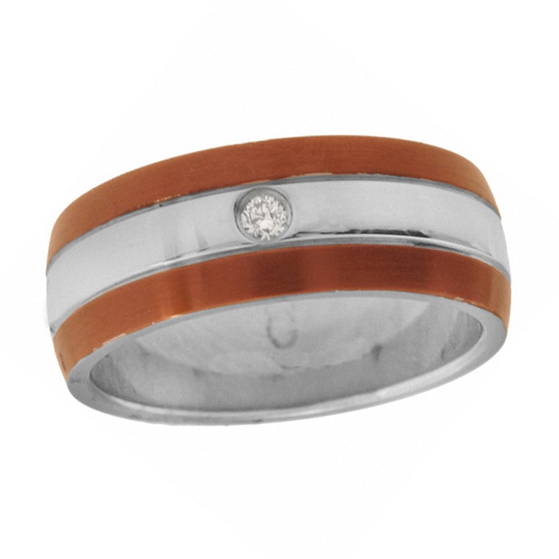 Men's 8.0mm Diamond Accent Wedding Band in Two-Tone Stainless Steel