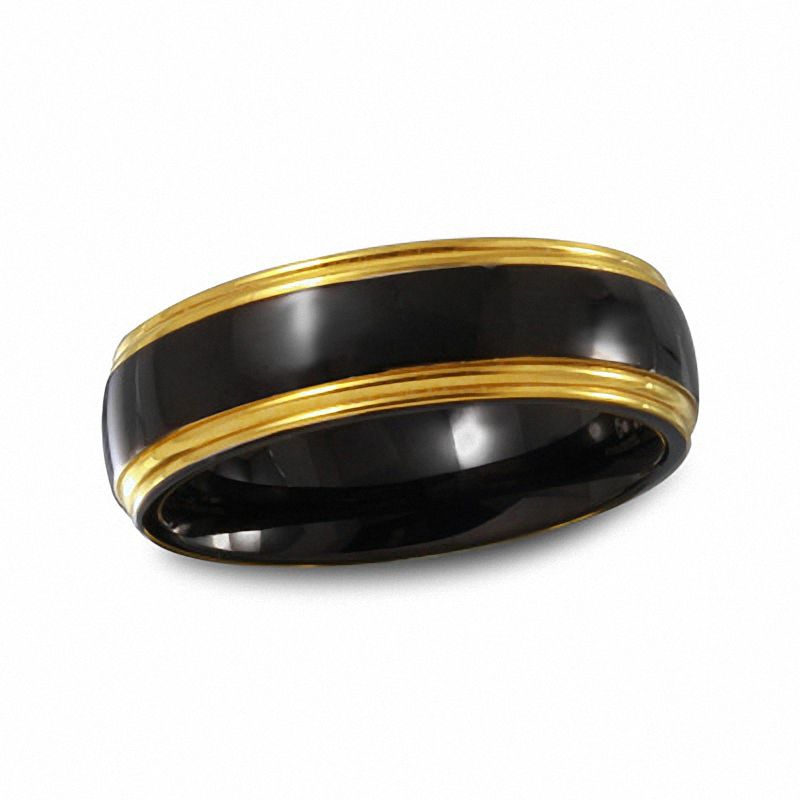 3 Stone Mens Wedding Ring In 18K Black Gold | Fascinating Diamonds