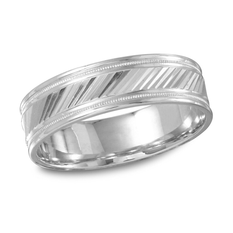 Men's 6.0mm Diagonal Etched Wedding Band in 10K White Gold