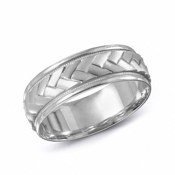 Men's 7.0mm Braided Wedding Band in 10K White Gold | Wedding Bands ...