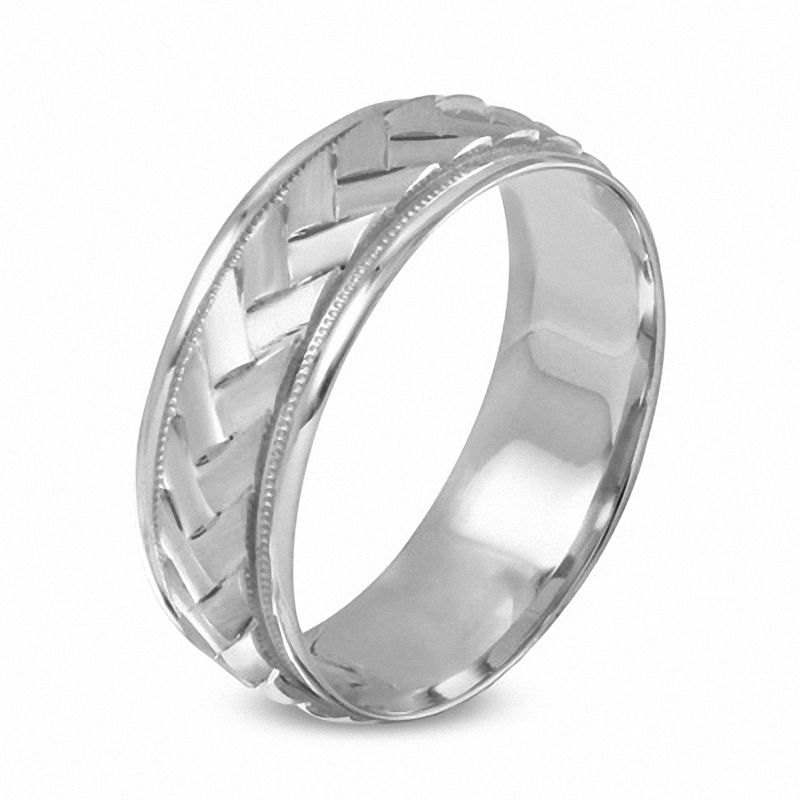 Men's 7.0mm Braided Wedding Band in 10K White Gold | Zales