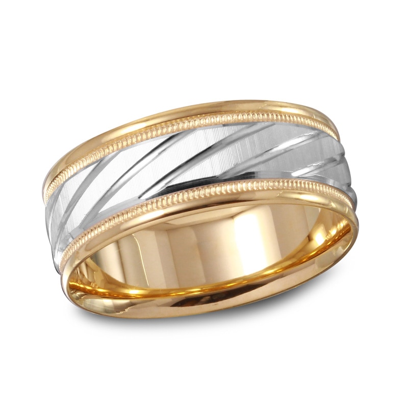 Men's 7.0mm Slanted Wedding Band in 10K Two-Tone Gold